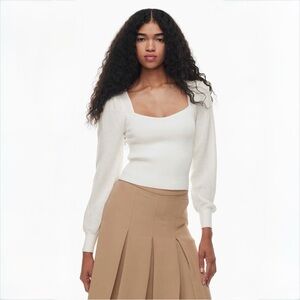 Aritzia Wilfred New Chance Sweater Light Birch Puff Sleeve Knit Top Size S